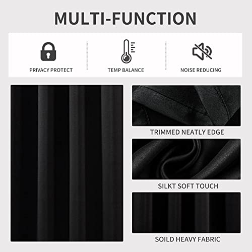 Joydeco Blackout Curtains 84 Inch Length 2 Panels Set, Thermal Insulated Long Curtains& Drapes 2 Burg, Room Darkening Grommet Curtains for Living Room Bedroom Window (W52 x L84 Inch, Black)
