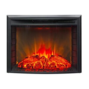 fireblaze electric fireplace eureka 26 inch - curved front glass led fireplace insert with remote control - adjustable heating, sound, brightness, timer - 2-way recessed installation - heats 400 sq ft