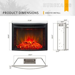 FIREBLAZE Electric Fireplace Eureka 26 inch - Curved Front Glass LED Fireplace Insert with Remote Control - Adjustable Heating, Sound, Brightness, Timer - 2-Way Recessed Installation - Heats 400 sq ft