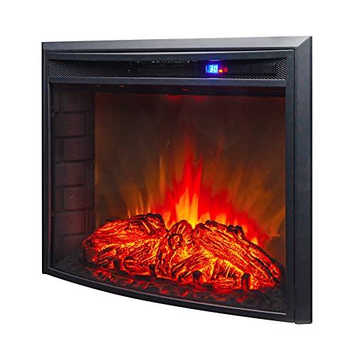 FIREBLAZE Electric Fireplace Eureka 26 inch - Curved Front Glass LED Fireplace Insert with Remote Control - Adjustable Heating, Sound, Brightness, Timer - 2-Way Recessed Installation - Heats 400 sq ft