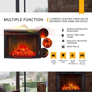 FIREBLAZE Electric Fireplace Eureka 26 inch - Curved Front Glass LED Fireplace Insert with Remote Control - Adjustable Heating, Sound, Brightness, Timer - 2-Way Recessed Installation - Heats 400 sq ft