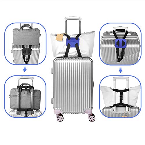 Luggage Straps Bag Bungee for Luggage， High Elastic Suitcase Adjustable Belt Bag Bungees with Buckles (Black/Blue)