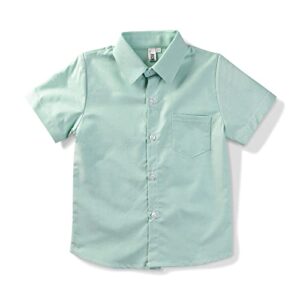 OCHENTA Boys' Short Sleeve Button Down Dress Shirt, Kids Casual Oxford Tops Green Tag 130CM - 5-6 Year