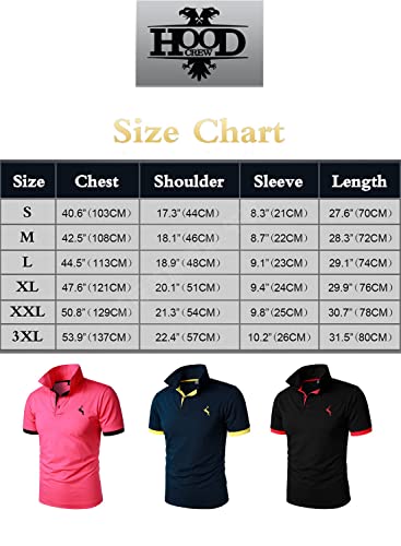 HOOD CREW Men’s Classic Polo Shirt Short Sleeve Shirts Lightweight Casual Tops Black XL