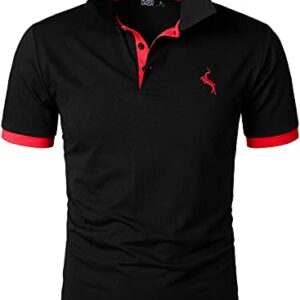 HOOD CREW Men’s Classic Polo Shirt Short Sleeve Shirts Lightweight Casual Tops Black XL