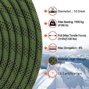 AOLEBA 10.5 mm Static Climbing Rope 10M(32ft) 20M(64ft) 30M(96ft) 50M(160ft) 70M(230ft) Outdoor Rock Climbing Rope, Escape Rope Ice Climbing Equipment Fire Rescue Parachute Rope