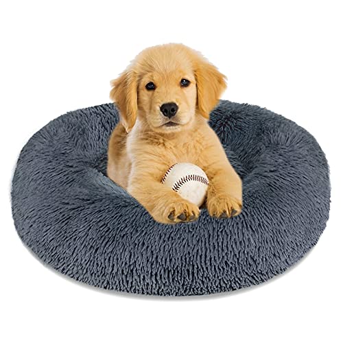 Calming Dog Bed Cat Bed Donut Cuddler, Anti Anxiety Dog Bed for Small Medium Large Dogs Cats, Machine Washable Round Warm Bed, Faux Fur Pet Bed, Waterproof Non-Slip Bottom (23"/30"/36")