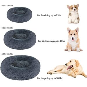 Calming Dog Bed Cat Bed Donut Cuddler, Anti Anxiety Dog Bed for Small Medium Large Dogs Cats, Machine Washable Round Warm Bed, Faux Fur Pet Bed, Waterproof Non-Slip Bottom (23"/30"/36")