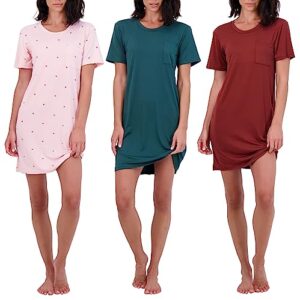 real essentials womens short sleeve nightgown nightshirts bamboo soft nightgowns night shirts gowns women nightdress sleep shirt adult house dress sleepwear pajama pjs moo moos, set 4, xl, pack of 3