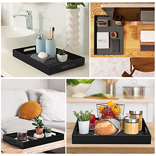 Cilinta Acrylic Serving Trays with Handles, 16"x 12" Rectangle Sturdy Breakfast Trays, Black Decorative Trays Organiser for Bedroom, Kitchen, Living Room, Bathroom, Hospital and Outdoors