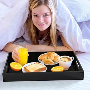 Cilinta Acrylic Serving Trays with Handles, 16"x 12" Rectangle Sturdy Breakfast Trays, Black Decorative Trays Organiser for Bedroom, Kitchen, Living Room, Bathroom, Hospital and Outdoors