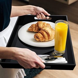 Cilinta Acrylic Serving Trays with Handles, 16"x 12" Rectangle Sturdy Breakfast Trays, Black Decorative Trays Organiser for Bedroom, Kitchen, Living Room, Bathroom, Hospital and Outdoors