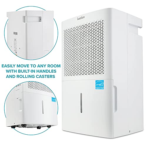 Ivation 4,500 Sq. Ft Energy Star Dehumidifier, Large Capacity Compressor De-humidifier for Extra Big Rooms and Basements w/Continuous Drain Hose Connector, Humidity Control, Auto Shutoff and Restart