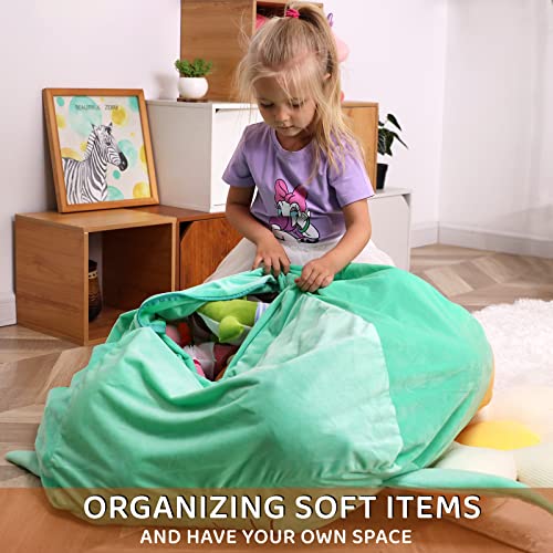 Stuffed Animal Toys Storage Kids Bean Bag Chairs Cover Large Size 24 x 24 Inch Stuffable Zipper Bean Bag for Organizing Kids Plush Toys Blankets Towels Clothes Home Supplies(No Beans)