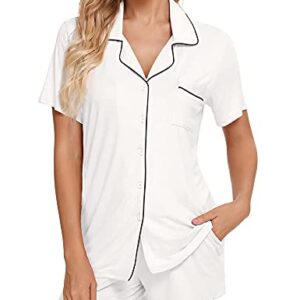 Samring Pajamas for Women Sleepwear Womens Shorts Button Down Cotton Nightwear Set PJS for Women White L