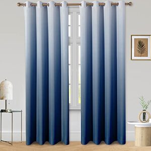 homeideas navy blue ombre blackout curtains 52 x 84 inch length gradient room darkening thermal insulated energy saving grommet 2 panels window drapes for living room/bedroom
