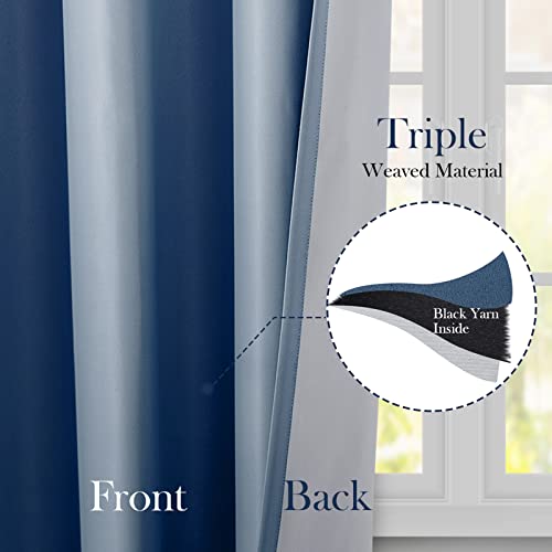 HOMEIDEAS Navy Blue Ombre Blackout Curtains 52 X 84 Inch Length Gradient Room Darkening Thermal Insulated Energy Saving Grommet 2 Panels Window Drapes for Living Room/Bedroom