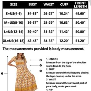 ZESICA Women's 2023 Summer Boho Floral Print Square Neck Ruffle Swing Beach Long Maxi Dress,Yellow,Medium