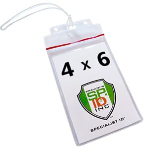 5 pack - extra large luggage tags - clear 4x6 heavy duty cruise ship i'd tag/golf bag travel document holder w/ 9" plastic loop - waterproof immunization card zip pouch for backpack by specialist id