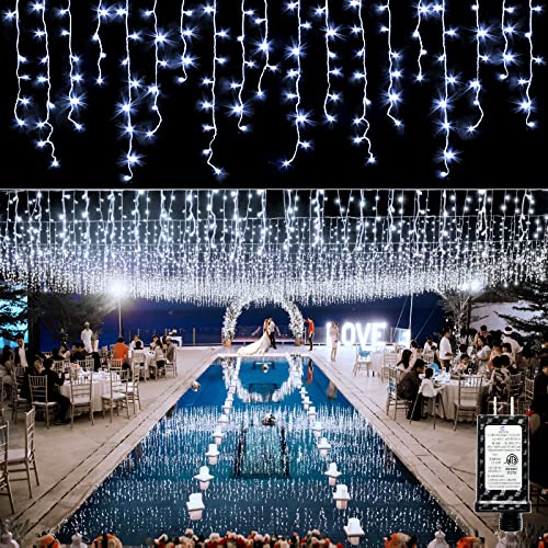 Christmas Icicle Lights Outdoor - 66ft 640 LED 8 Modes Connectable Curtain Fairy String Lights with Timer Memory, Plug in Waterproof for Home Decoration Holiday Eaves Yard Party Indoor (Cool White)