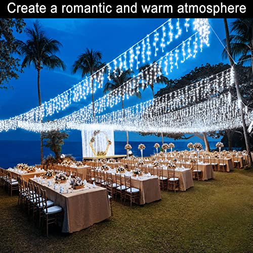 Christmas Icicle Lights Outdoor - 66ft 640 LED 8 Modes Connectable Curtain Fairy String Lights with Timer Memory, Plug in Waterproof for Home Decoration Holiday Eaves Yard Party Indoor (Cool White)