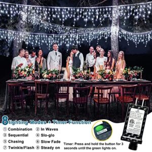 Christmas Icicle Lights Outdoor - 66ft 640 LED 8 Modes Connectable Curtain Fairy String Lights with Timer Memory, Plug in Waterproof for Home Decoration Holiday Eaves Yard Party Indoor (Cool White)