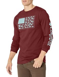 columbia mens long sleeve tee shirt outdoors; fishing; camping; hiking t shirt, rich wine with gulfstream, large us