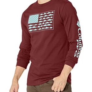 Columbia Mens Long Sleeve Tee Shirt Outdoors; Fishing; Camping; Hiking T Shirt, Rich Wine with Gulfstream, Large US