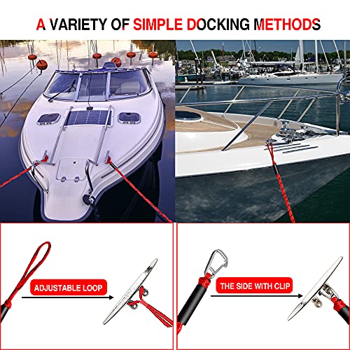 Bungee Dock Line Boat Accessories - Pontoon, Jet Ski, Kayak Accessories with 316 Stainless Steel Clip