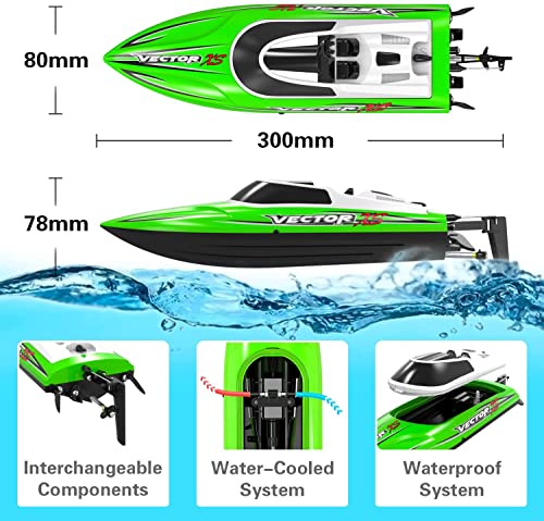 VOLANTEXRC RC Boat 20MPH Fast RC Boat for Adults 2.4Ghz Remote Control Boat for Pools and Lake with 2 Rechargeable Batteries Toys Gifts for Boys Girls Green