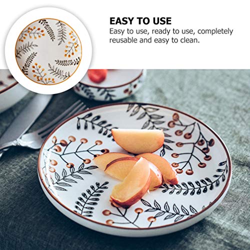 PRETYZOOM Round Serving Platter Leaf Ceramic Retro Food Dishes Seasoning Dish- for Sushi Dipping Dish, Cookie Serving Dishes, Leaf Pattern Small Tea Bag Holder Round Cake Pan