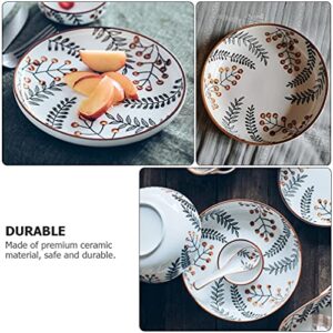 PRETYZOOM Round Serving Platter Leaf Ceramic Retro Food Dishes Seasoning Dish- for Sushi Dipping Dish, Cookie Serving Dishes, Leaf Pattern Small Tea Bag Holder Round Cake Pan