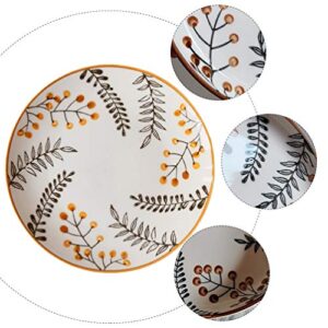 PRETYZOOM Round Serving Platter Leaf Ceramic Retro Food Dishes Seasoning Dish- for Sushi Dipping Dish, Cookie Serving Dishes, Leaf Pattern Small Tea Bag Holder Round Cake Pan