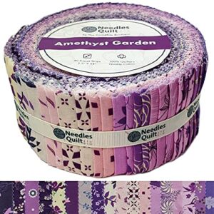 needles quilt studio - 2.5" precut 40 fabric strip bundle (amethyst garden) | cotton strips bundles for quilting - jelly rolls for quilting fabrics quilters & sewing - jellyroll cloth for quilts