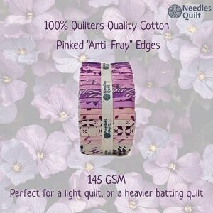 Needles Quilt Studio - 2.5" Precut 40 Fabric Strip Bundle (Amethyst Garden) | Cotton Strips Bundles for Quilting - Jelly Rolls for Quilting Fabrics Quilters & Sewing - Jellyroll Cloth for Quilts