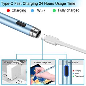 Active Stylus Pens for Touch Screens,1.5mm Fine Point Rechargeable Digital Pencil Capacitive Pen Fine Point Stylist Pen Pencil Compatible with i-Phone i-Pad and Other Tablets (Blue)