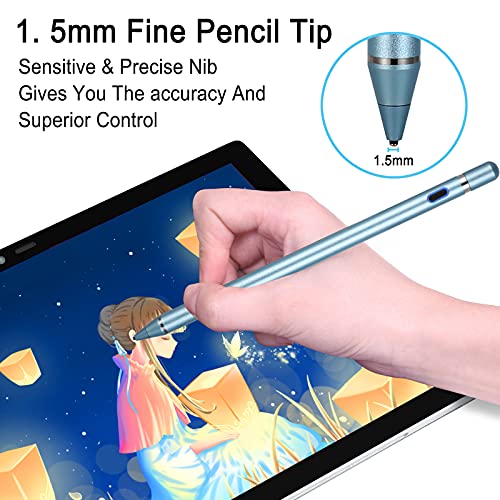 Active Stylus Pens for Touch Screens,1.5mm Fine Point Rechargeable Digital Pencil Capacitive Pen Fine Point Stylist Pen Pencil Compatible with i-Phone i-Pad and Other Tablets (Blue)