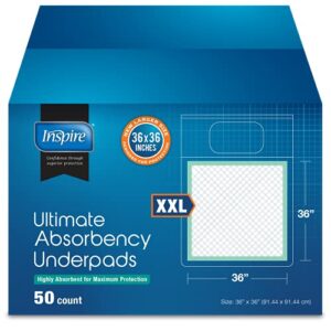 inspire ultra 125 gram extra large super absorbent bed pads for incontinence disposable 36 x 36 in. | max absorbent with polymer incontinence bed pads liner chucks pads disposable puppy pad large