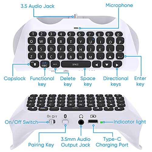 Klipdasse Wireless Keyboard for PS5 Controller, Bluetooth 3.0 Mini Chatpad Message Game Keyboard Keypad Built-in Speaker with 3.5mm Audio Jack for Messaging and Gaming Live Chat, for Playstation 5