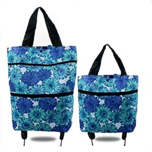 trolley folding shopping bag collapsible two-stage zipper folding shopping bags 2 in 1 foldable shopping portable cart with wheels lightweight storage bag for shopping fruits vegetables (orchid)