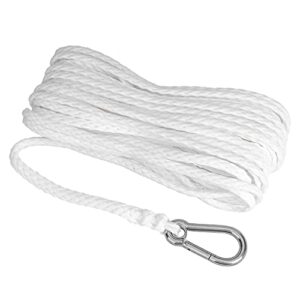 marine system made pp hollow braid anchor line polypropylene 1/4 inch 50ft 100ft with stainless steel spring hook, white (1/4" x 50')