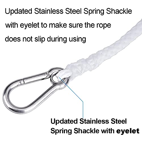 MARINE SYSTEM Made PP Hollow Braid Anchor Line Polypropylene 1/4 inch 50FT 100FT with Stainless Steel Spring Hook, White (1/4" x 50')