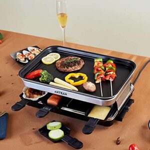 Indoor Grill Smokeless Korean BBQ Grill 2 IN 1 Griddle Electric Grill Raclette Table Grill Kitchen Appliances with 8 Mini Grill Cheese Pans Christmas Gift Removable Non-Stick Temperature Control,1500W