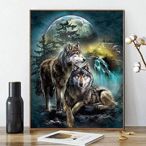 Kimily Moon Wolf DIY Paint by Numbers for Adults Kids Wolf Animal Paint by Numbers DIY Painting Wolves Moon Acrylic Paint by Numbers Moon Painting Kit Home Wall Living Room Bedroom Decor Moon Wolves