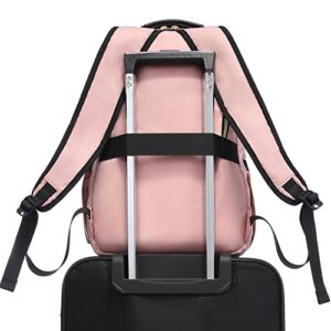 LOVEVOOK Laptop Backpack Purse for Women, Work Business Travel Computer Bags, College Nurse Backpack for Womens, Quilted Casual Daypack with USB Port, Fit 15.6 Inch Laptop, Light Pink