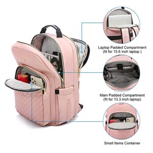 LOVEVOOK Laptop Backpack Purse for Women, Work Business Travel Computer Bags, College Nurse Backpack for Womens, Quilted Casual Daypack with USB Port, Fit 15.6 Inch Laptop, Light Pink