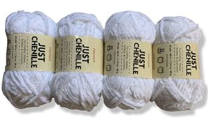 (4-pack) just skeins velvet chenille yarn soft yarn for crochet knit - total length 4×60m (4×65yds, 50g×4) (white)