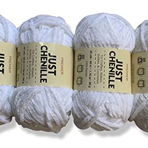 (4-Pack) JUST Skeins Velvet Chenille Yarn Soft Yarn for Crochet Knit - Total Length 4×60m (4×65yds, 50g×4) (White)