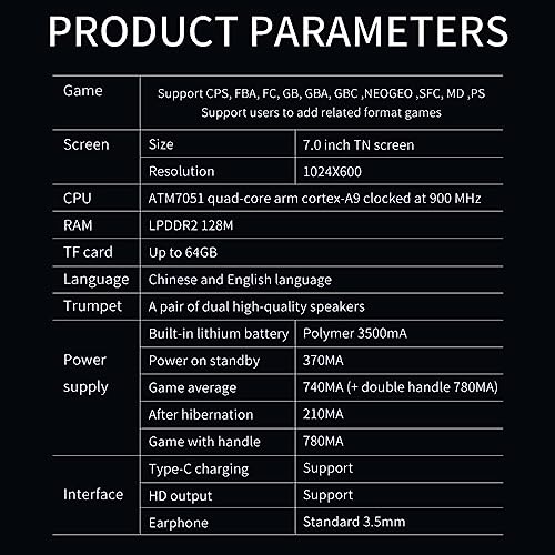 X70 Handheld Game Consoles, 128-Bit 7-Inch Large-Screen HD Double Pocket Game Console Built-in 19 Emulators Support Memory Expansion and Game Save