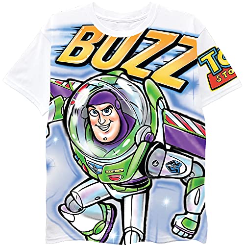 Disney Toy Story Boys Buzz Lightyear T-Shirt - Air Brushed Design Toy Story Boys T-Shirt (5-6, White)